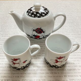 familiar  ベレー帽くま柄ティーポット&ミニカップセット(食器)