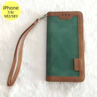 レトロ 手帳型 iPhone7/8/SE2/SE3ケース グリーン(iPhoneケース)