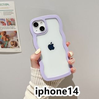 iphone14ケース　波型　 耐衝撃紫245