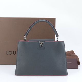 ルイヴィトン(LOUIS VUITTON)の美品 ルイヴィトン パルナセア カプシーヌ MM レザー ハンドバッグ トップハンドル ネイビー トート M94535 レディース EUE CK10-1(ハンドバッグ)