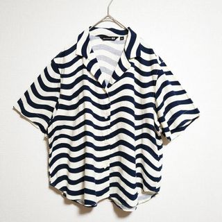 ユニクロ(UNIQLO)のユニクロ　マリメッコ　リネンブレンドオープンカラーシャツ　ネイビ　Lサイズ(シャツ/ブラウス(半袖/袖なし))
