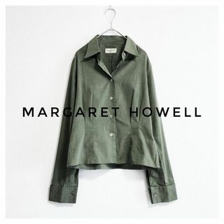 マーガレットハウエル(MARGARET HOWELL)の美品 MARGARET HOWELL コットンシャツ オリーブグリーンⅡ 旧タグ(シャツ/ブラウス(長袖/七分))