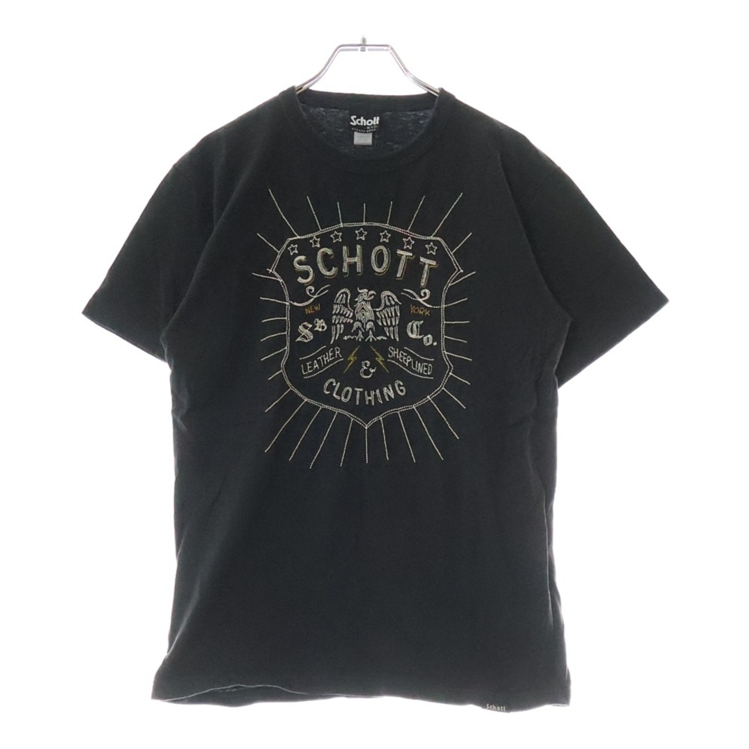 Tシャツ ロゴ刺繍 クルーネック 半袖 schott - SCHOTT ショット ロゴ刺繍 クルーネック半袖Tシャツ