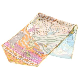 エルメス(HERMES)のHERMES エルメス LE PREMIER CHANT WOW ツイリー 馬柄 プリント シルクマフラー スカーフ オレンジ(バンダナ/スカーフ)