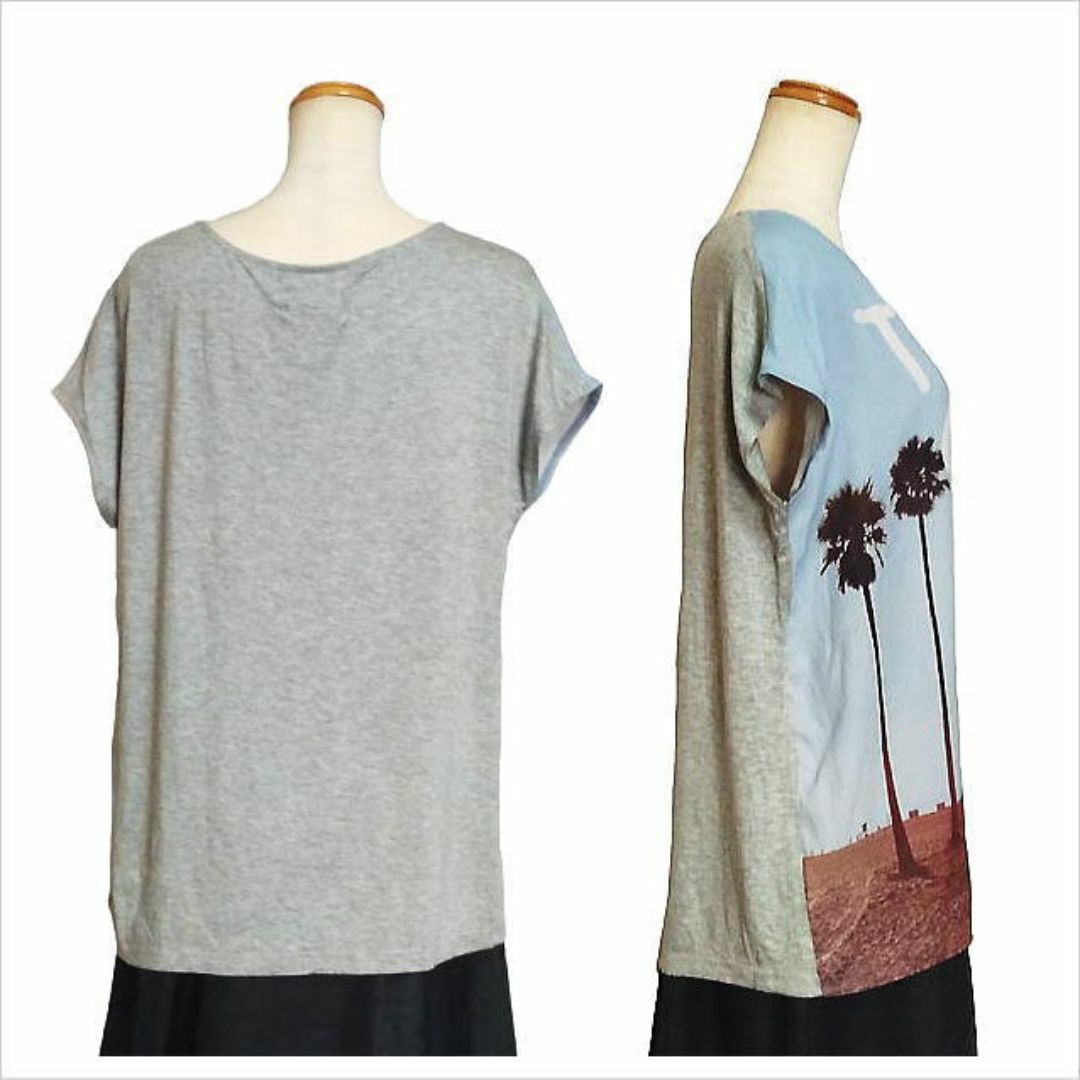 新品タグ付〔Lefua lea〕水色プリント切替えトップス レファレア M～L位 レディースのトップス(カットソー(半袖/袖なし))の商品写真