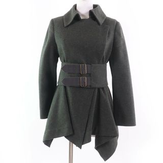 ヴィヴィアンウエストウッド(Vivienne Westwood)の極美品☆Vivienne Westwood Red Label ヴィヴィアンウエストウッド レッドレーベル ベルト付 アシンメトリー フレア Aラインコート カーキ 2 日本製 正規品 レディース(その他)