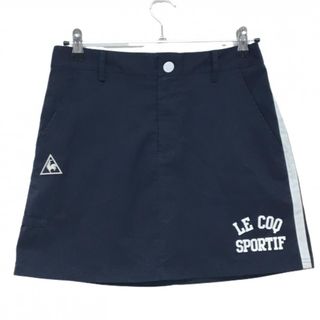 【美品】ルコックゴルフ スカート ネイビー×白 サイドライン 裾ロゴ ストレッチ レディース 11 ゴルフウェア le coq sportif