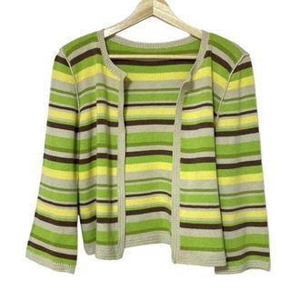 NATURAL by FOXEY(ナチュラルバイフォクシー) カーディガン サイズ38 M レディース美品  - 29507 ライトグリーン×グレーベージュ×マルチ 長袖/ボーダー(カーディガン)