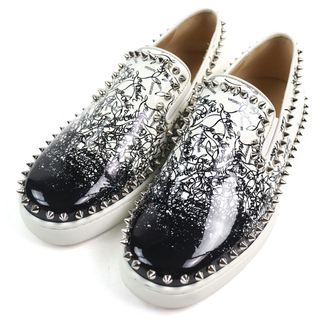 クリスチャンルブタン(Christian Louboutin)の【ドンドン見直し】極美品○Christian Louboutin クリスチャンルブタン PIK BOAT ピックボート パテントレザー ロゴプリント スパイクスタッズ スニーカー ホワイト ブラック 39 イタリア製 メンズ(スニーカー)