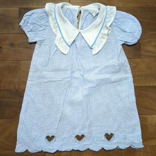 天使のはね　水色と白のストライプ ワンピース 半袖　女の子　80cm(ワンピース)
