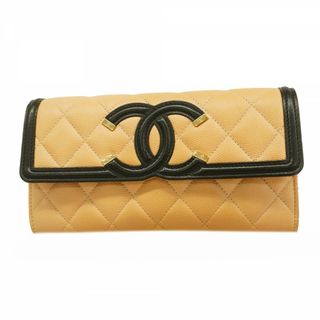 シャネル(CHANEL)の【5gc3955-h】シャネル 長財布 CCフィリグリー キャビアスキン ベージュ ブラック シャンパンゴールド金具【中古】レディース(財布)