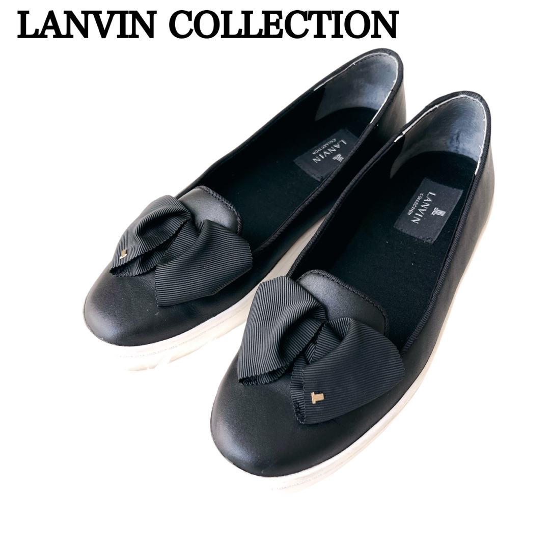 LANVIN COLLECTION(ランバンコレクション)の美品■ランバン■スリッポン✨リボン プラットフォーム スニーカー 黒　23 レディースの靴/シューズ(スリッポン/モカシン)の商品写真