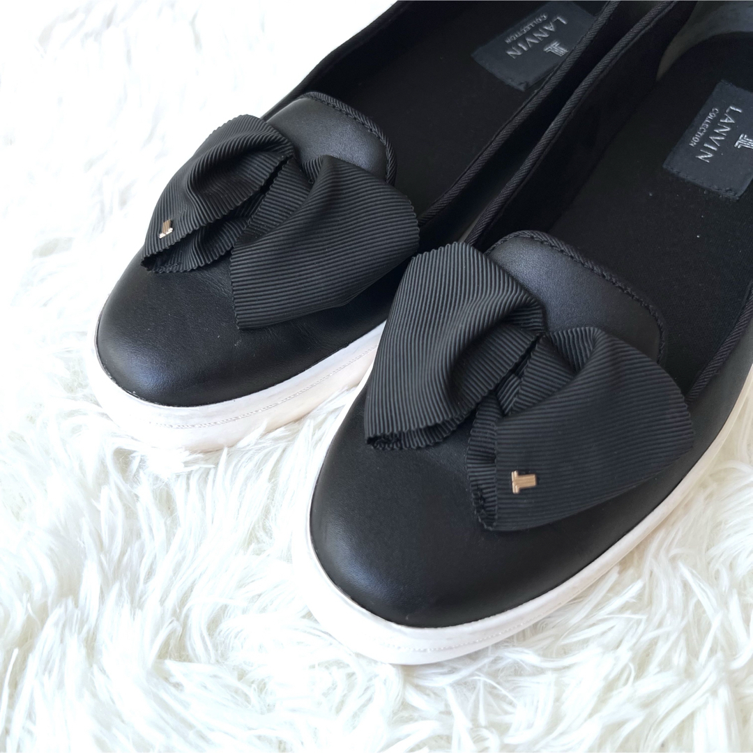 LANVIN COLLECTION(ランバンコレクション)の美品■ランバン■スリッポン✨リボン プラットフォーム スニーカー 黒　23 レディースの靴/シューズ(スリッポン/モカシン)の商品写真