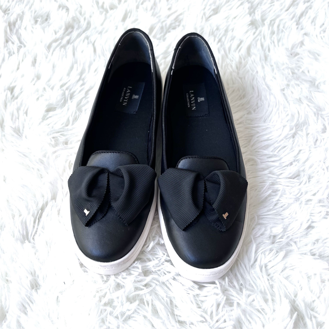 LANVIN COLLECTION(ランバンコレクション)の美品■ランバン■スリッポン✨リボン プラットフォーム スニーカー 黒　23 レディースの靴/シューズ(スリッポン/モカシン)の商品写真