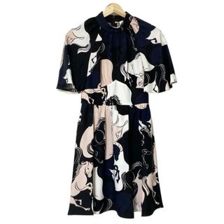 ケイトスペードニューヨーク(kate spade NEW YORK)のKate spade(ケイトスペード) ワンピース サイズ0 XS レディース - 黒×ライトピンク×マルチ ハイネック/半袖/ひざ丈/馬(その他)