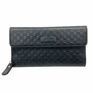 グッチ(GUCCI)の【5gc3874-h】グッチ 長財布 マイクログッチシマ 449364 レザー ブラック ゴールド金具【中古】メンズ(長財布)