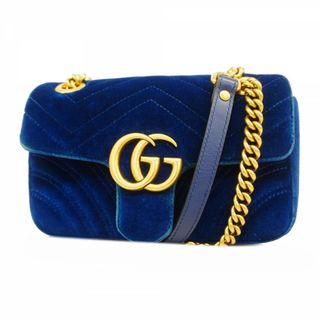 グッチ(GUCCI)の【5gc3885-b-h】グッチ ショルダーバッグ GGマーモント 446744 ベロア ブルー ゴールド金具【中古】レディース(ショルダーバッグ)