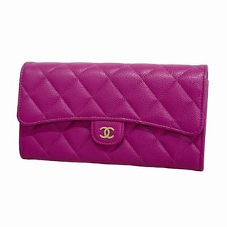 シャネル(CHANEL)の【5gc3979-h】シャネル 長財布 マトラッセ キャビアスキン パープル シャンパンゴールド金具【中古】レディース(財布)