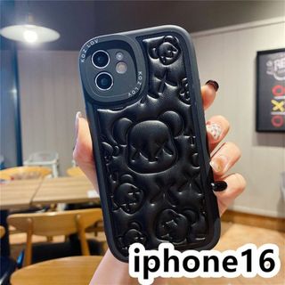 iphone16ケース 可愛 熊 ブラックc(その他)