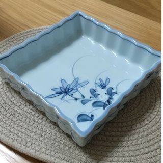昭和レトロ 陶器 草花柄角皿(食器)