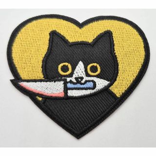 猫　ネコ　ねこ　キャット　ハート　パッチ　アイロン　のりつき　刺繍　ワッペン　ア