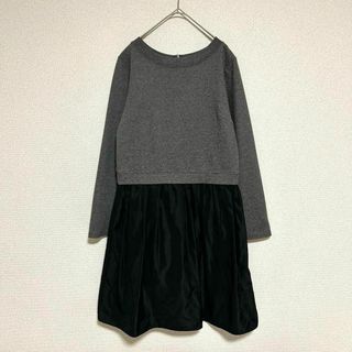 Boogieブギ 切り替しワンピース フレア 光沢感 長袖 グレー×黒 M