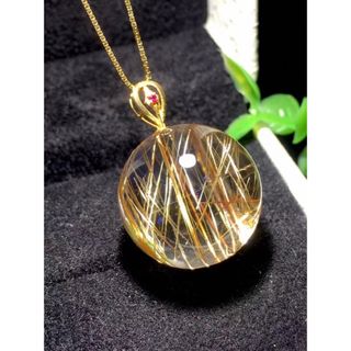 ⭐︎【天然】ゴールド ルチル クオーツ ペンダントトップ k18 18mm(ネックレス)