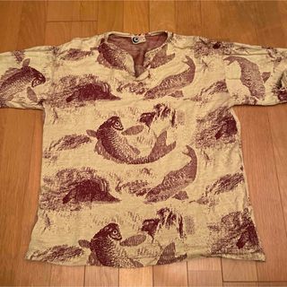 FLAT LINE 鯉総柄　スキッパー襟Tシャツ　フラットライン　スキッパー(シャツ)