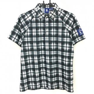 デサント(DESCENTE)の【超美品】デサントゴルフ 半袖ポロシャツ 黒×白 チェック ボタンダウン 中田英寿 メンズ M ゴルフウェア DESCENTE(ウエア)
