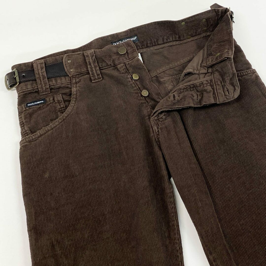 DOLCE&GABBANA(ドルチェアンドガッバーナ)の66g24 DOLCE&GABBANA ドルチェアンドガッバーナ コーデュロイパンツ ストレートパンツ レザーアジャストベルト サイズ48 ブラウン コットン100 メンズ 紳士服_ メンズのパンツ(その他)の商品写真