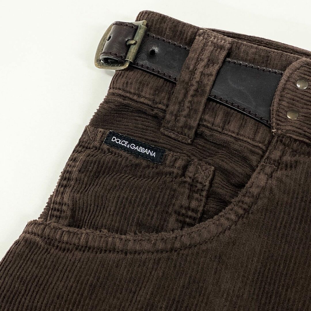 DOLCE&GABBANA(ドルチェアンドガッバーナ)の66g24 DOLCE&GABBANA ドルチェアンドガッバーナ コーデュロイパンツ ストレートパンツ レザーアジャストベルト サイズ48 ブラウン コットン100 メンズ 紳士服_ メンズのパンツ(その他)の商品写真