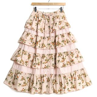 ピンクハウス(PINK HOUSE)のピンクハウス★豪華！パッチワーク&かぶせ段々♪ローンスカート ピンク系 前開き ストロベリー&ギンガム♪z14452(ロングスカート)