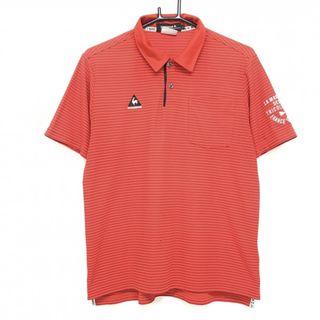 ルコックゴルフ 半袖ポロシャツ レッド×黒 細ボーダー ロゴ メンズ L ゴルフウェア le coq sportif