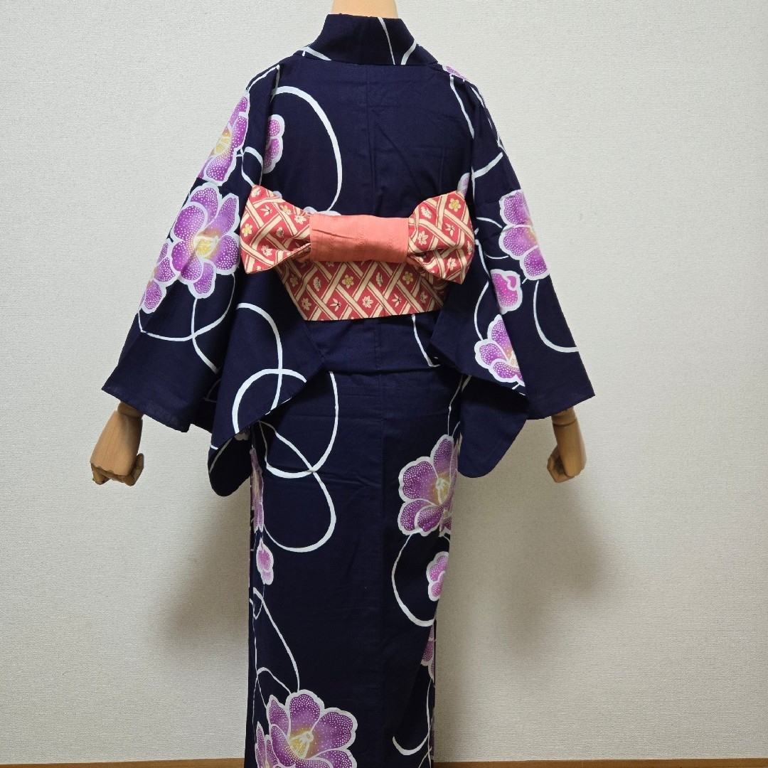 レディース ゆかた 椿 パープル  花火 お祭り 夏 イベント リメイク 定番 レディースの水着/浴衣(浴衣)の商品写真