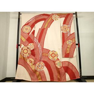 平和屋着物●豪華振袖　駒刺繍　絞り　花丸文　金彩　正絹　逸品　AAAY1885ck(振袖)