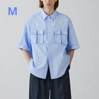 GU - GU rokh ユーティリティシャツ 五分袖 M ブルー メンズ