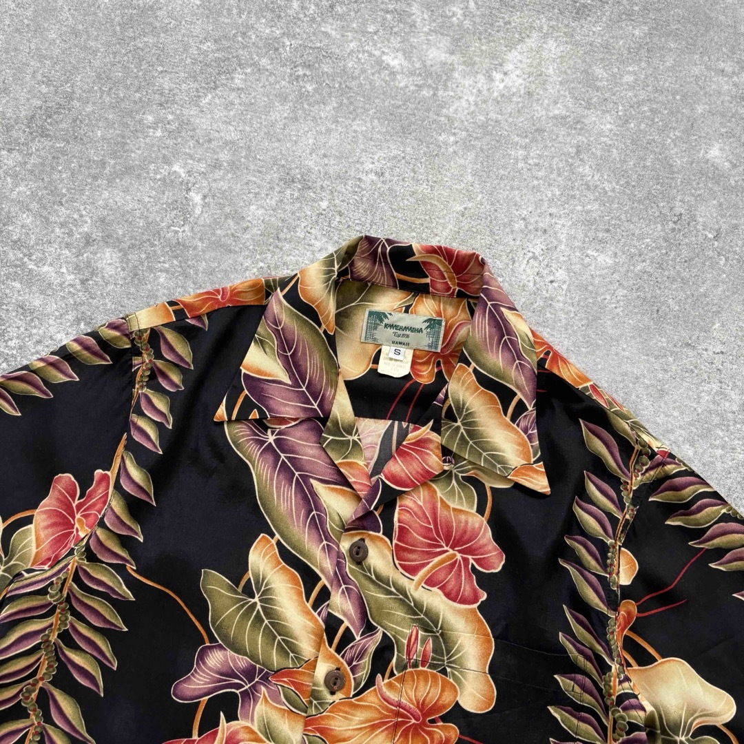 KAMEHAMEHA カメハメハ アンスリウム柄アロハシャツ Lサイズ ハワイ製 ネイビー 大きいサイズ USA製 KAMEHAMEHA カメハメハ アンスリウム柄 アロハシャツ