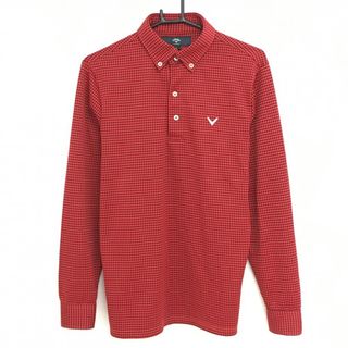 【超美品】キャロウェイ 長袖ポロシャツ レッド×黒 ダイヤ柄風 ボタンダウン DRYSPORT メンズ L ゴルフウェア Callaway