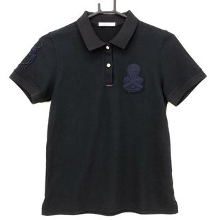 【超美品】マークアンドロナ 半袖ポロシャツ 黒 ワッペンネイビー 襟ロゴ スカル レディース 38(M) ゴルフウェア MARK＆LONA
