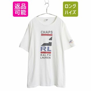 ラルフローレン(Ralph Lauren)の90s USA製 チャップス ラルフローレン プリント 半袖 Tシャツ メンズ L オールド ポロ コットン グラフィック ヘビーウェイト シンプル 白(Tシャツ/カットソー(半袖/袖なし))