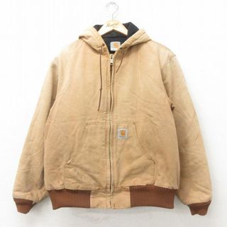 カーハートダブリューアイピー(Charhartt WIP)のXL★古着 カーハート Carhartt アクティブ 長袖 ジャケット パーカー メンズ 90年代 90s ダック地 コットン USA製 茶 ブラウン 内側キルティング 25jul23 中古 アウター ジャンパー ブルゾン(ダッフルコート)