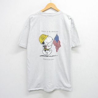 スヌーピー(SNOOPY)のXL★古着 半袖 ビンテージ Tシャツ メンズ 90年代 90s スヌーピー SNOOPY 星条旗 大きいサイズ コットン クルーネック USA製 薄グレー 霜降り 【spe】 25jul23 中古(Tシャツ/カットソー(半袖/袖なし))