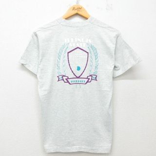スクリーンスターズ(SCREEN STARS)のM★古着 スクリーンスターズ 半袖 ビンテージ Tシャツ メンズ 80年代 80s ボウリング イリノイ クルーネック USA製 薄グレー 霜降り 25jul23 中古(Tシャツ/カットソー(半袖/袖なし))