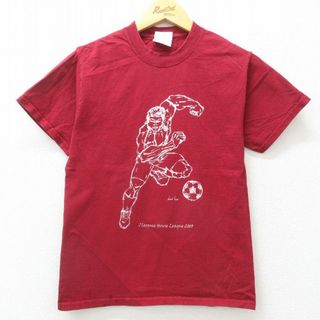 S★古着 半袖 ビンテージ Tシャツ メンズ 00年代 00s サッカー コットン クルーネック エンジ 25jul23 中古(Tシャツ/カットソー(半袖/袖なし))