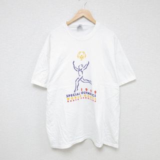 ヘインズ(Hanes)のXL★古着 ヘインズ Hanes 半袖 ビンテージ Tシャツ メンズ 90年代 90s ランナー大きいサイズ コットン クルーネック 白 ホワイト 25jul23 中古(Tシャツ/カットソー(半袖/袖なし))