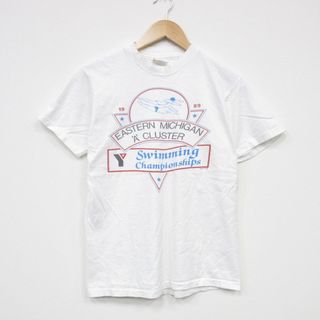 ヘインズ(Hanes)のS★古着 ヘインズ Hanes 半袖 ビンテージ Tシャツ メンズ 80年代 80s ミシガン コットン クルーネック USA製 白 ホワイト 25jul23 中古(Tシャツ/カットソー(半袖/袖なし))