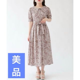 アストリアオディール(ASTORIA ODIER)のASTORIA ODIERショールカラー花柄ワンピース★夏★M★フェミニン美品(ロングワンピース/マキシワンピース)