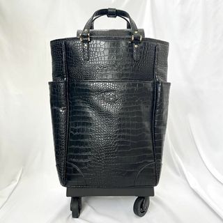 スワニー(SWANY)の美品 スワニー キャリーケース クロコ型押し 2way お買い物 ブラック(スーツケース/キャリーバッグ)