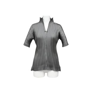 極美品 ISSEY MIYAKE ME イッセイミヤケ スリーブ 総柄 カットソー IF62FJ21902 グレー 中古 4b004463(カットソー(長袖/七分))