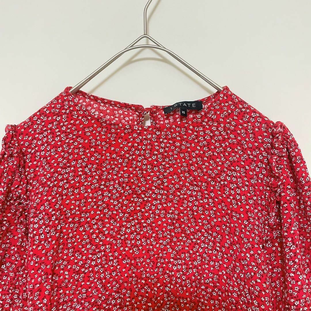 I. STATE◇小花柄ブラウス　シャツ【XS】フリル袖 レッド　春夏　薄手 レディースのトップス(シャツ/ブラウス(半袖/袖なし))の商品写真